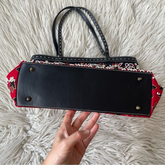 Isabella Fiore Beaded Sequined Paisley Cloth Leather Trim Black Red Shoulder Bag - Picture 6 of 12